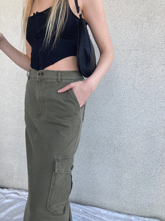 Gillian Cargo Skirt In Khaki Green